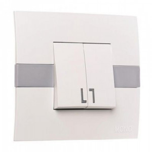 MONO Electric ECO  Выкл 2СП белый с серой вставкой (с подсветкой)               101-010201-103