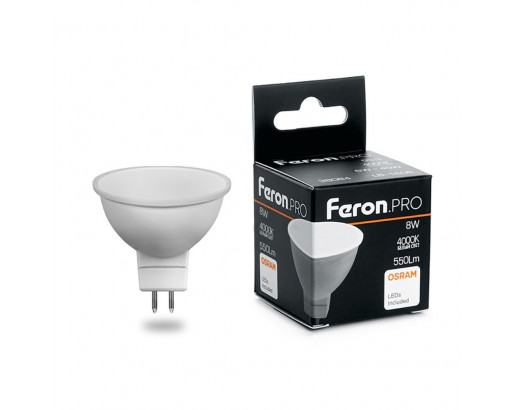 Лампа светодиодная Отражатель GU5.3 _8W 220V 4000K Матовая MR16 550Лм (50х52мм) Feron .PRO OSRAM LB-1608 38090
