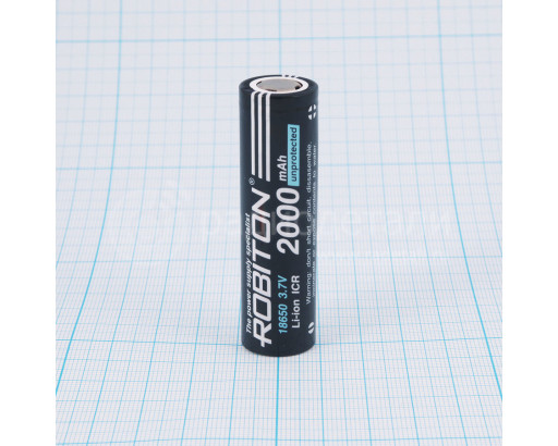 Аккумулятор 18650 Li-ion ICR 3,7V 2000mAh без защ., плоск. конт.      Robiton