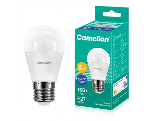Лампа светодиодная Шар E27 _15W 220V 6500К Camelion LED15-G45/865/E27 16509