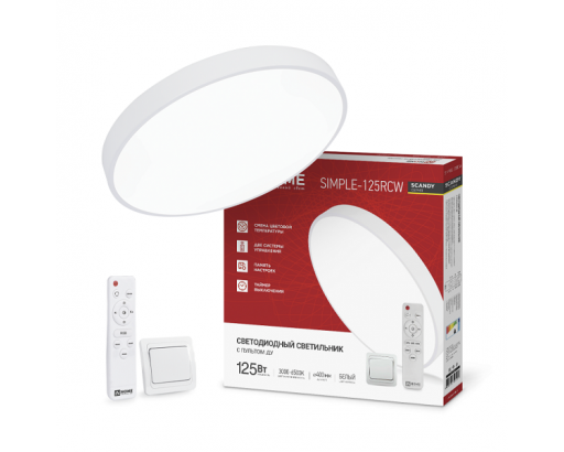 Светильник LED  управляемый IN HOME 125W SCANDY SIMPLE-125RCW БЕЛЫЙ 3000-6500К (10000лм) d400х50 пульт ДУ