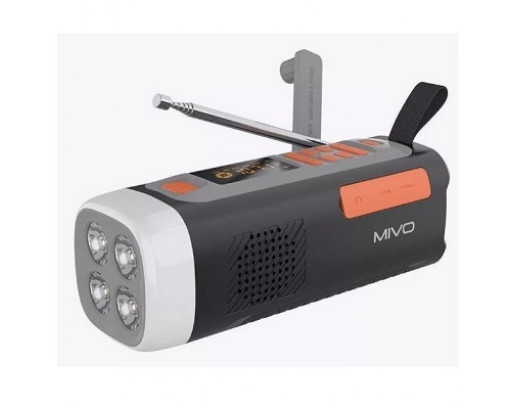 Радиоприёмник MIVO MR-002 (FM, AM, солн. бат., динамо, power bank 4500mAh, фонарь, 3W , Type-C)