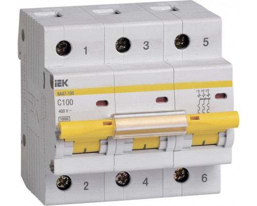 Автоматический выключатель IEK 3/100А     (ВА47-100 10кА хар-ка C)