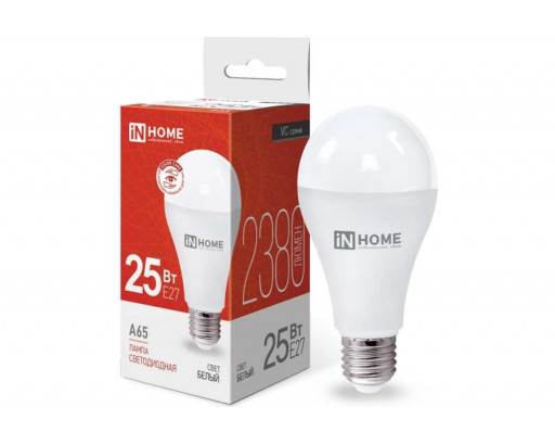 Лампа светодиодная Груша E27 25W 220V 4000K Матовая A65 2380Лм (65х135мм) IN HOME VC 4690612024080