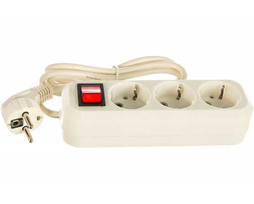 Удлинитель электрический Smartbuy, 3 гнезда 1,5 метра 16А/3,5kW с выкл. и заземлением ПВС 3х1,0 (SBE-16-3-1,5-ZS)/50