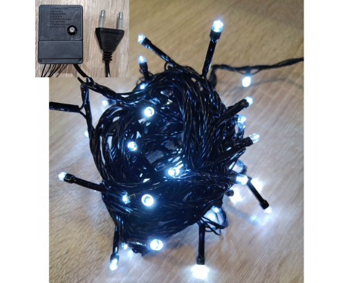 Гирлянда Нить 5 метров, Холодный белый, 50 LED, с контроллером, черный провод (S100-2)