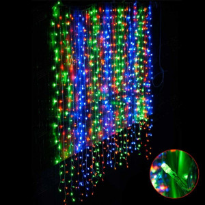 Гирлянда     Дождь  шир.300сm x выс.200сm, Мульти, 160 LED, (ПУЛЬТ),  прозрачный провод (320)