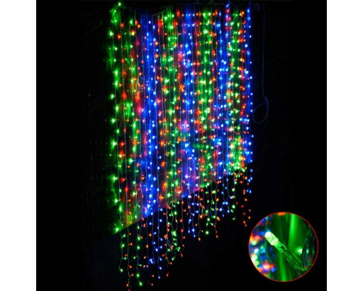 Гирлянда     Дождь  шир.300сm x выс.200сm, Мульти, 160 LED, (ПУЛЬТ),  прозрачный провод (320)