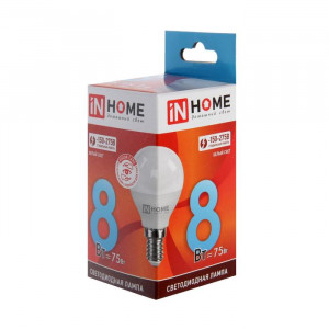 Лампа светодиодная Шар E14 _8W 220V 4000K Матовая G45 760Лм (45х83мм) IN HOME VC 4690612020556