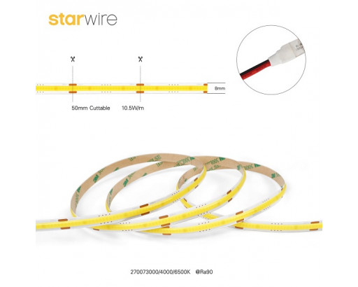 Лента 24v IP20  белый 10,5W/m FCOB КАТУШКА 5м ШИРИНА 8мм 480LED/м 4000К 1165Лм RA>90