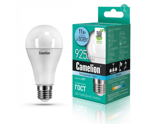 Лампа светодиодная Груша E27 11W 220V 4500K Матовая A60 925Лм (60х109мм) Camelion LED11-A60/845/E27 12036