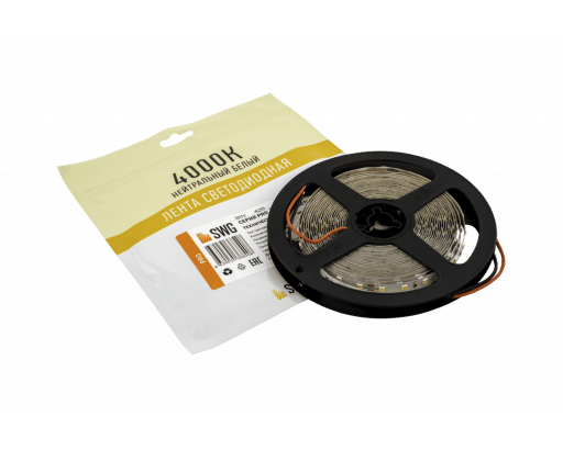 Лента 24v IP20 Нейтральный белый  8,6W/m SMD2835 КАТУШКА 5м 84LED/м 4000-4500К 1050Лм SWG PRO