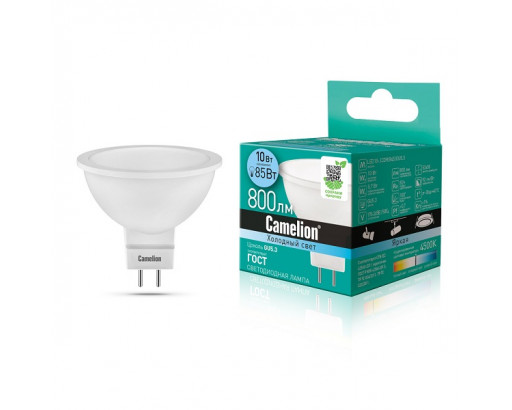 Лампа светодиодная Отражатель GU5.3 10W 220V 4000K Матовая MR16 800Лм (50х47мм) Camelion LED10-JCDR/845  13685