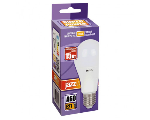 Лампа светодиодная Груша E27 15W 220V 3000K Матовая A60 1400Лм (60х112мм) Jazzway PLED POWER .2853028