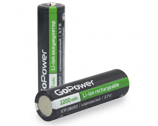 Аккумулятор 18650 Li-ion ICR 3,6V 2200mAh без защ. с высоким контактом, GoPower