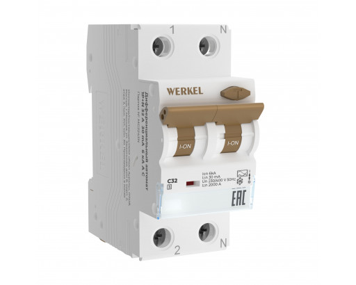 Дифференциальный автомат WERKEL  1P+N 32 A  30 mА  6 kА  C А   W922P326