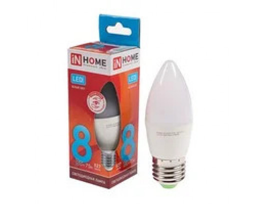 Лампа светодиодная Свеча E27 _6W 220V 4000K Матовая C37 570Лм (37х107мм) IN HOME VC 4690612020419
