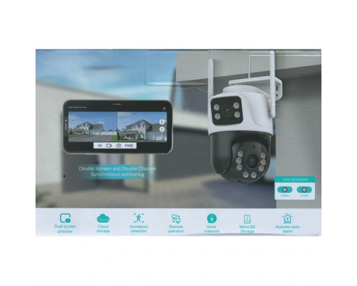 Камера IP поворотная Wi-Fi с удаленным доступом настенная (6 Mpx (3+3), 2 линзы, запись на MicroSD до 128Гб, APP iCSEE Xmeye Pro, отслеж.) EP6-QQ-6M