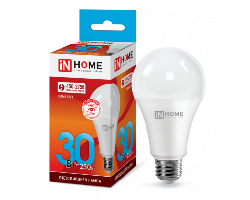 Лампа светодиодная Груша E27 30W 220V 4000K Матовая A70 2850Лм (70х135мм) IN HOME VC 4690612024141