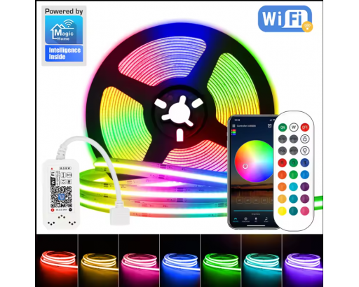 Лента 24v IP20 RGB КОМПЛЕКТ 14W/m FCOB КАТУШКА 5м с Wi-Fi контроллером, пульт 840LED/м