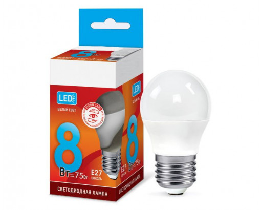 Лампа светодиодная Шар E27 _8W 220V 4000K Матовая G45 760Лм (45х83мм) IN HOME VC 4690612020570