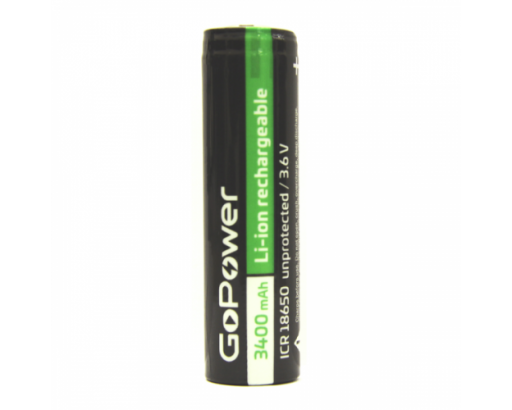 Аккумулятор 18650 Li-ion ICR 3,6V 3000mAh без защ. высокий контакт,  GoPower