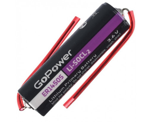 Элемент питания 14505 с выводами Li-SOCL2    ER14505 PC1 Li-SOCl2 3,6V 2600mAh GoPower
