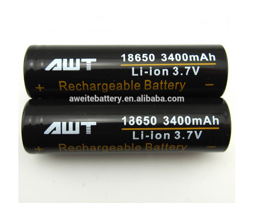 Аккумулятор 18650 Li-ion IMR 3,7V 3400mAh без защиты, плоский контакт   AWT   10A (черный)     (Я)