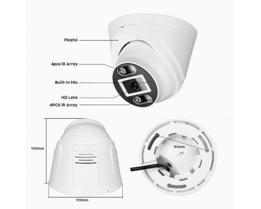 Камера IP GX-PDFI-M4G 2.8mm 4Мп уличная, купол, APP Xmeye, пластик, IP66, подсветка до 30м, 0,01 люкс, H265, детектор движ., POE, мик. DWDR