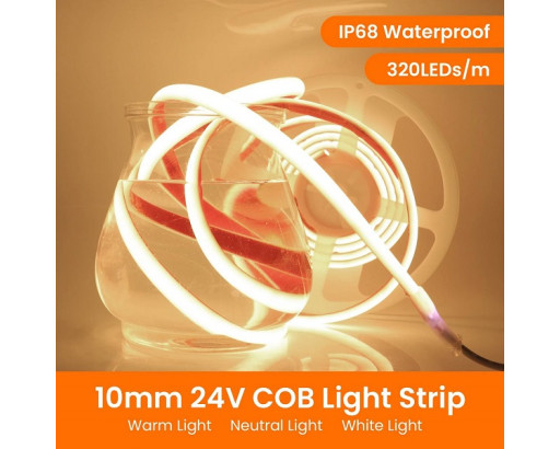 Гибкий неон 24V 10х7мм, SMD2835, IP65, 12W , кратность реза 50см, 4000К (Нейтральный Белый) COB-320-24V-IP68-6500K цена за 1м