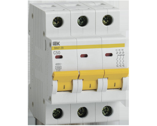 Автоматический выключатель IEK  3/50А      (ВА47-29 4.5кА х-ка С)