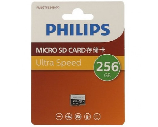 Карта памяти MicroSD256 Gb class 10(без ад.) Philips SDHC U3 256G A1 V30 (подходит для видеонаблюдения)