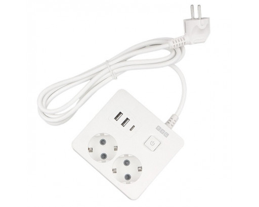 Удлинитель электрический Power Cube 2р с/з вык.,2USB-A, 1USB-Type-C, 3500W, 16А, 1.9 м, 3x1,0 (белый) PC-1-2M