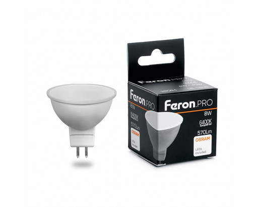 Лампа светодиодная Отражатель GU5.3 _8W 220V 6400K Матовая MR16 570Лм (50х57мм) Feron .PRO OSRAM LB-1608 38091