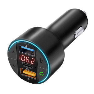 Радио FM-модулятор Mivo MF-08 (Bluetooth 5,3, hands-free,12/24V, 2хUSB, 1xUSB Type-C  QC 3.0,  PD 3.0, 48W )
