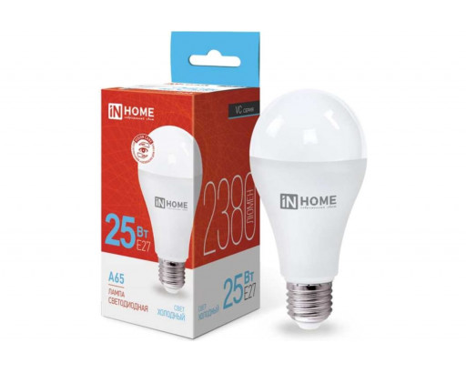 Лампа светодиодная Груша E27 25W 220V 6500K Матовая A65 2380Лм (65х135мм) IN HOME VC 4690612024103