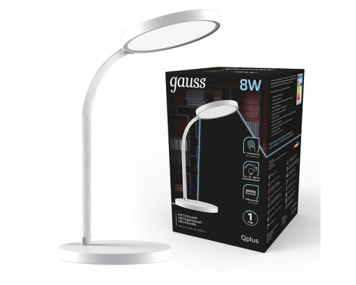 Светильник настольный Gauss Qplus GTL503 (LED, 8W.,500lm, 4000К, диммер, USB, 170-265V) Белый